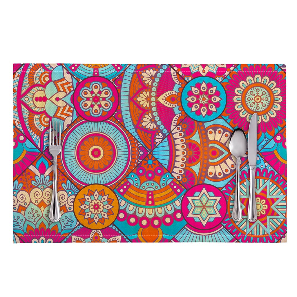 Retro Bohemian Mandala Pattern Print Placemat