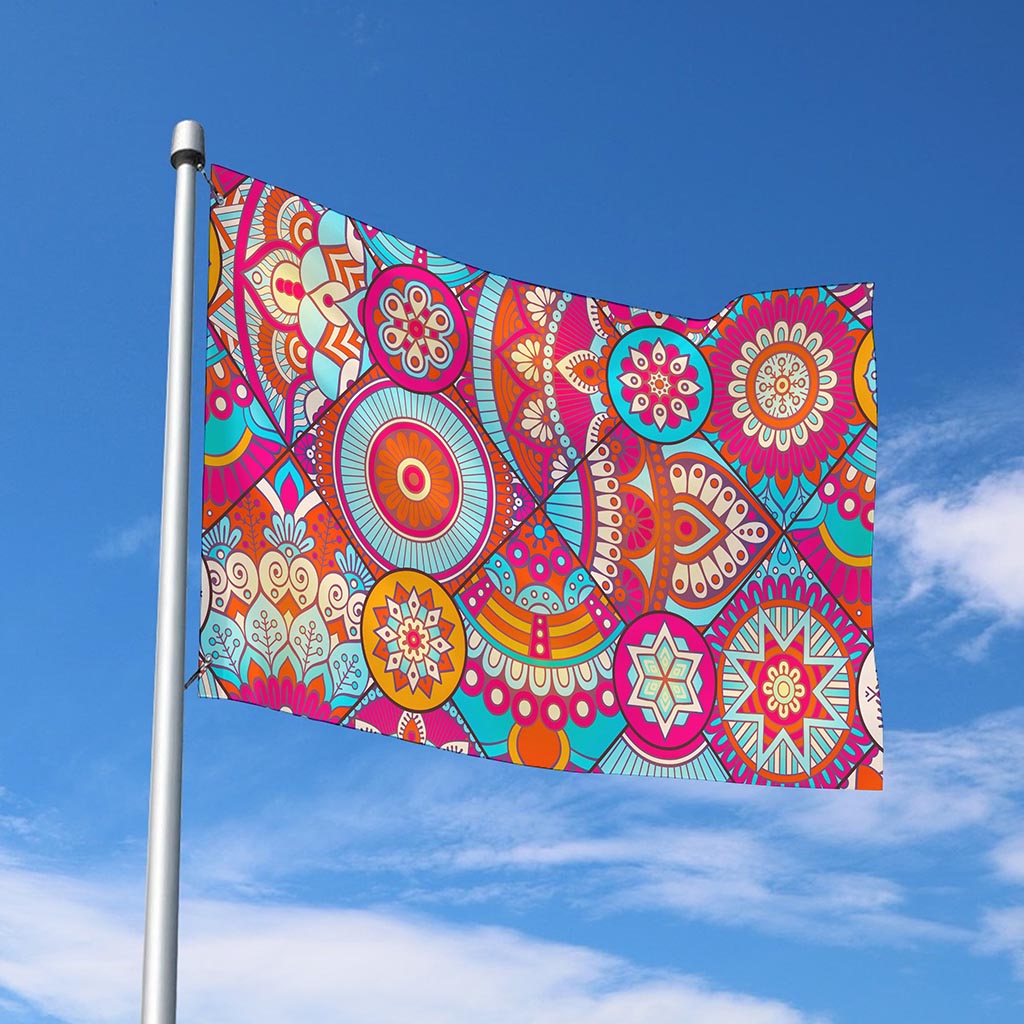 Retro Bohemian Mandala Pattern Print Polyester Flag