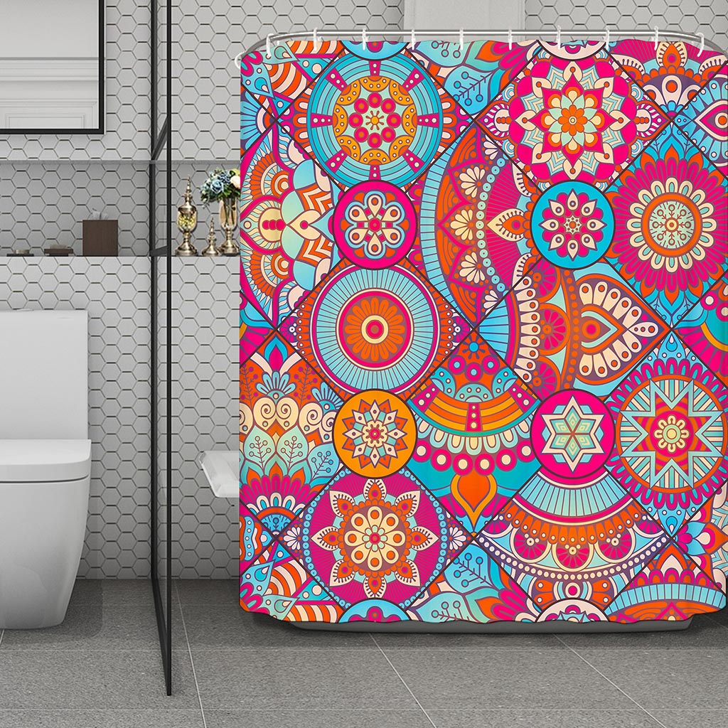 Retro Bohemian Mandala Pattern Print Polyester Shower Curtain