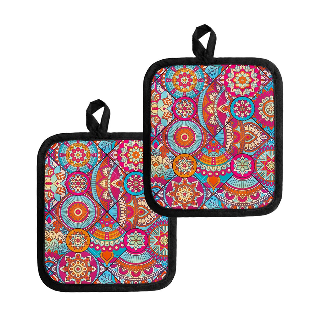 Retro Bohemian Mandala Pattern Print Pot Holders