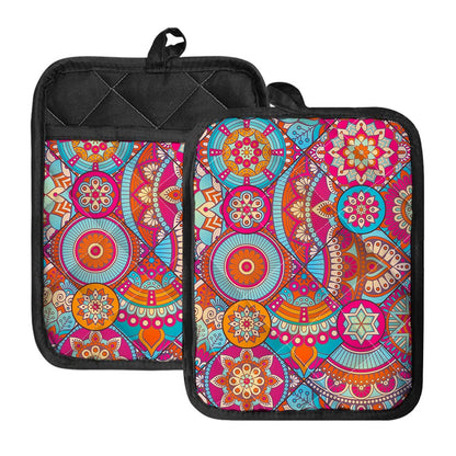Retro Bohemian Mandala Pattern Print Pot Holders With Pocket