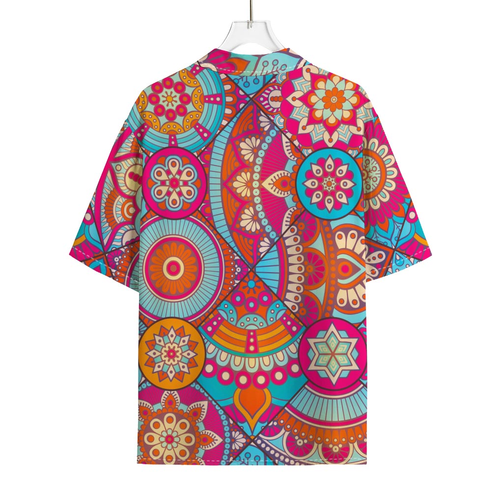 Retro Bohemian Mandala Pattern Print Rayon Hawaiian Shirt