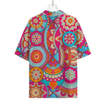 Retro Bohemian Mandala Pattern Print Rayon Hawaiian Shirt