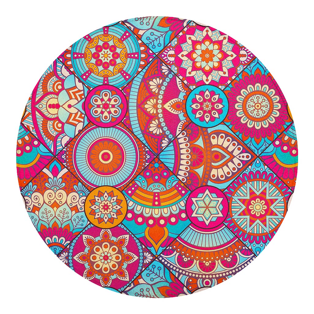Retro Bohemian Mandala Pattern Print Round Blanket