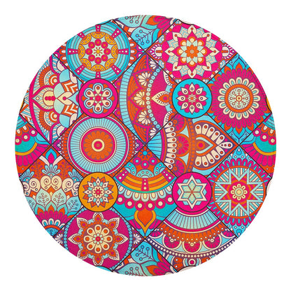 Retro Bohemian Mandala Pattern Print Round Blanket