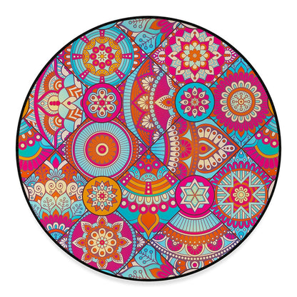 Retro Bohemian Mandala Pattern Print Round Floor Mat