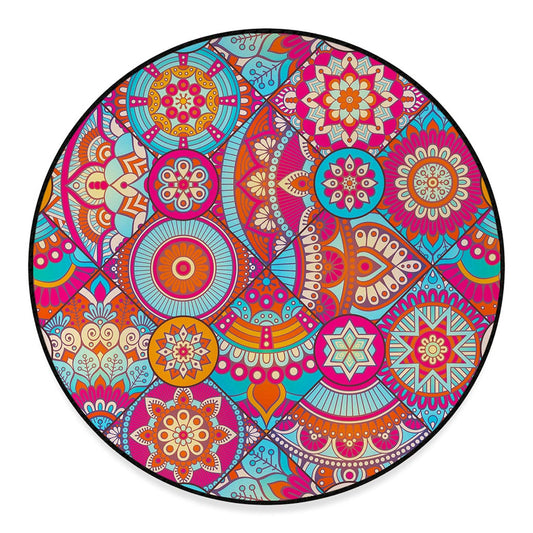 Retro Bohemian Mandala Pattern Print Round Floor Mat