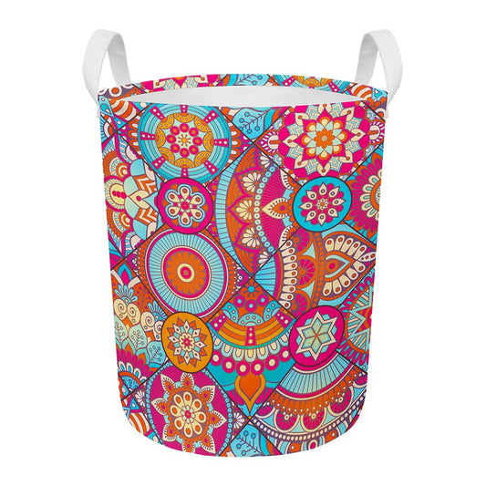 Retro Bohemian Mandala Pattern Print Round Laundry Basket