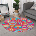 Retro Bohemian Mandala Pattern Print Round Rug