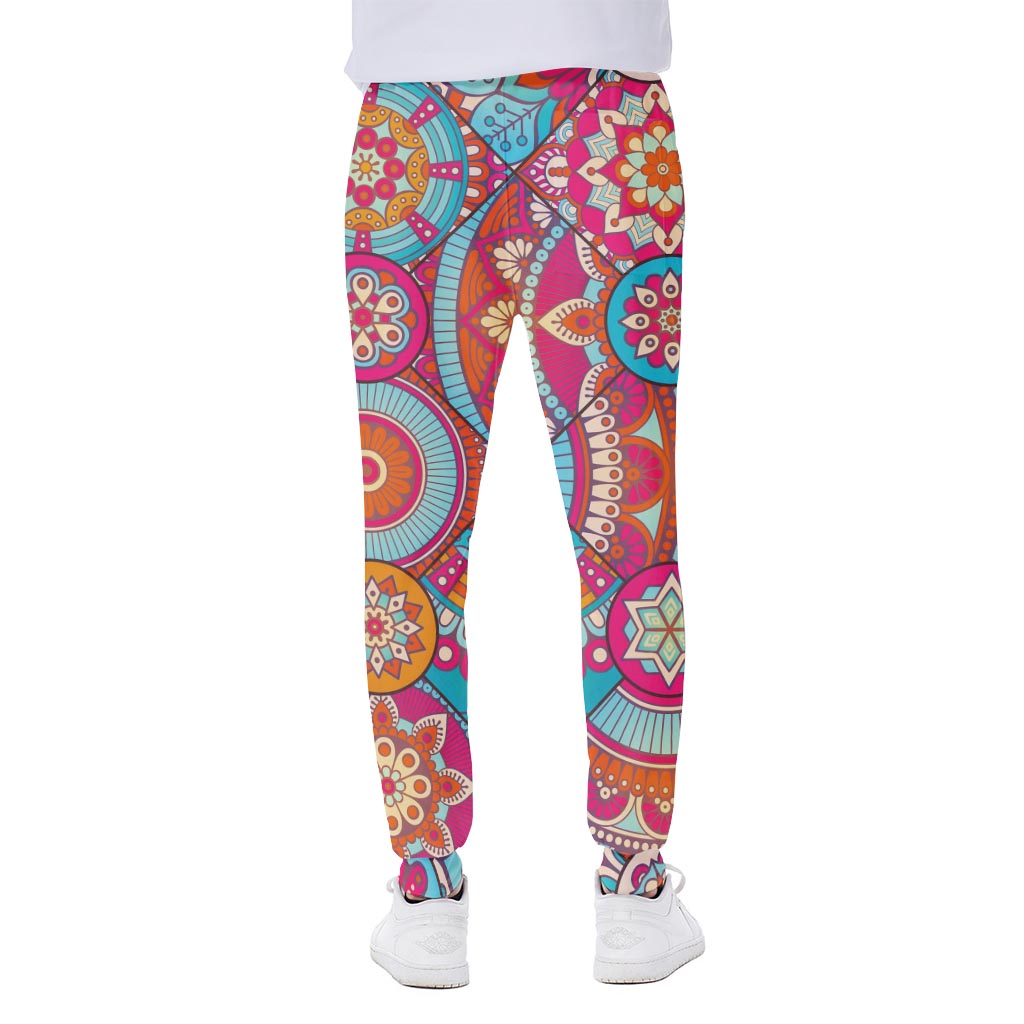 Retro Bohemian Mandala Pattern Print Scuba Joggers