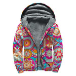 Retro Bohemian Mandala Pattern Print Sherpa Lined Zip Up Hoodie