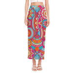 Retro Bohemian Mandala Pattern Print Side Slit Maxi Skirt