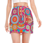 Retro Bohemian Mandala Pattern Print Side Slit Mini Skirt