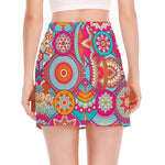 Retro Bohemian Mandala Pattern Print Side Slit Mini Skirt