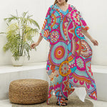Retro Bohemian Mandala Pattern Print Silk V-Neck Kaftan Dress