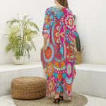 Retro Bohemian Mandala Pattern Print Silk V-Neck Kaftan Dress