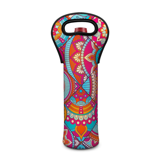 Retro Bohemian Mandala Pattern Print Single Neoprene Wine Tote