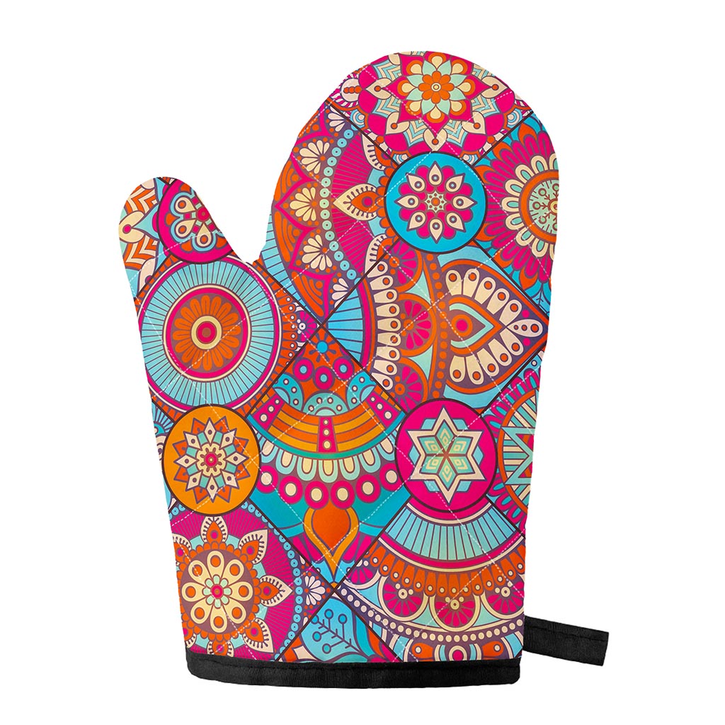 Retro Bohemian Mandala Pattern Print Single Oven Mitt