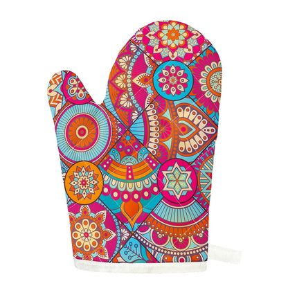 Retro Bohemian Mandala Pattern Print Single Oven Mitt
