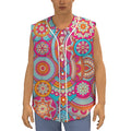 Retro Bohemian Mandala Pattern Print Sleeveless Baseball Jersey