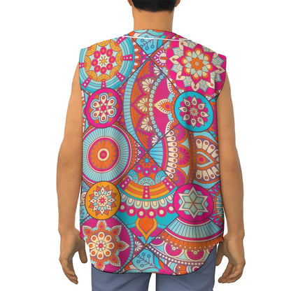 Retro Bohemian Mandala Pattern Print Sleeveless Baseball Jersey