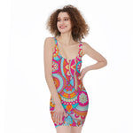 Retro Bohemian Mandala Pattern Print Sleeveless Bodycon Dress