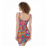 Retro Bohemian Mandala Pattern Print Sleeveless Bodycon Dress