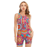 Retro Bohemian Mandala Pattern Print Sleeveless One Piece Swimsuit