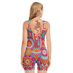 Retro Bohemian Mandala Pattern Print Sleeveless One Piece Swimsuit