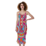 Retro Bohemian Mandala Pattern Print Slim Fit Midi Cami Dress