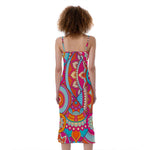 Retro Bohemian Mandala Pattern Print Slim Fit Midi Cami Dress