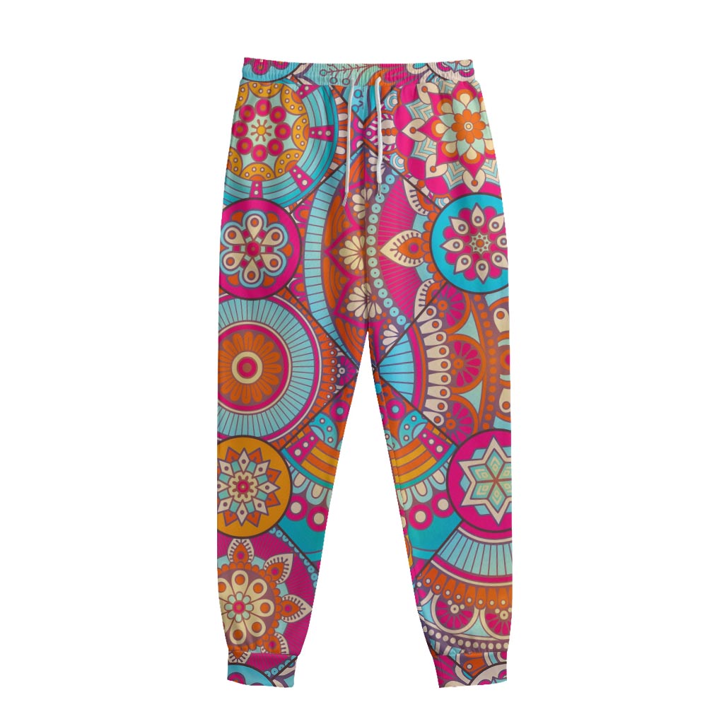 Retro Bohemian Mandala Pattern Print Sweatpants