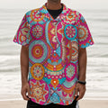Retro Bohemian Mandala Pattern Print Textured Short Sleeve Shirt