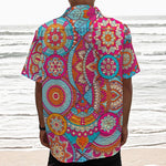 Retro Bohemian Mandala Pattern Print Textured Short Sleeve Shirt