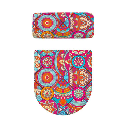 Retro Bohemian Mandala Pattern Print Toilet Lid And Tank Cover Set