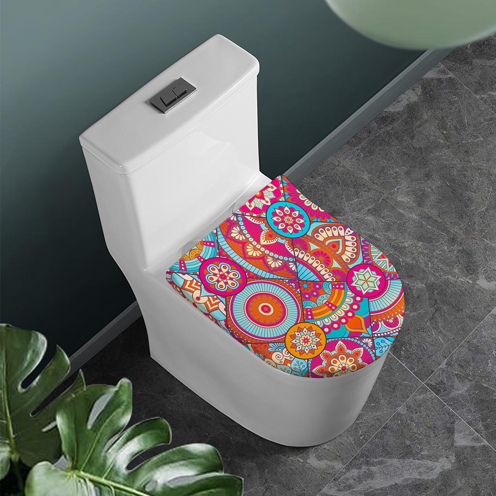 Retro Bohemian Mandala Pattern Print Toilet Lid Cover