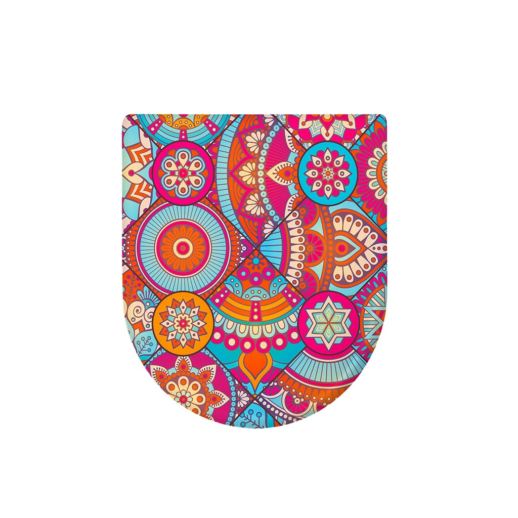 Retro Bohemian Mandala Pattern Print Toilet Lid Cover