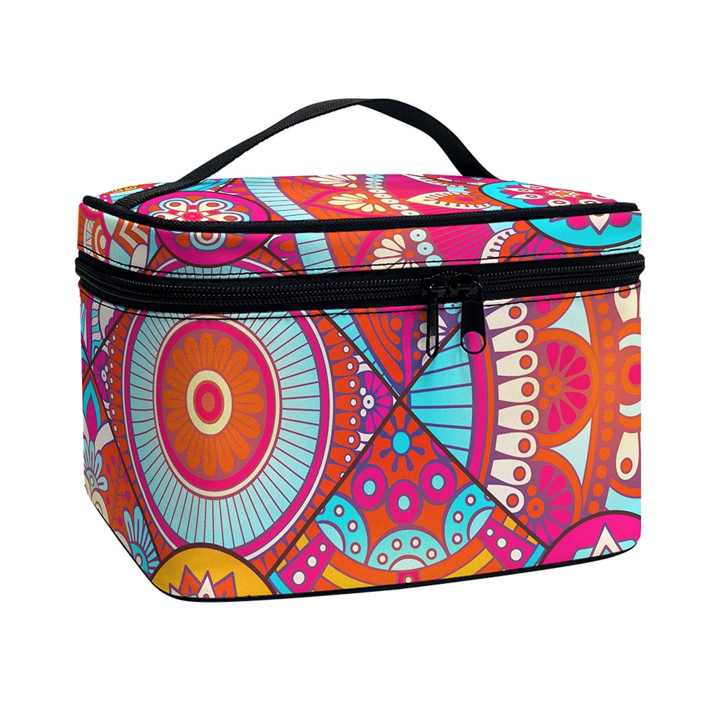 Retro Bohemian Mandala Pattern Print Travel Makeup Bag