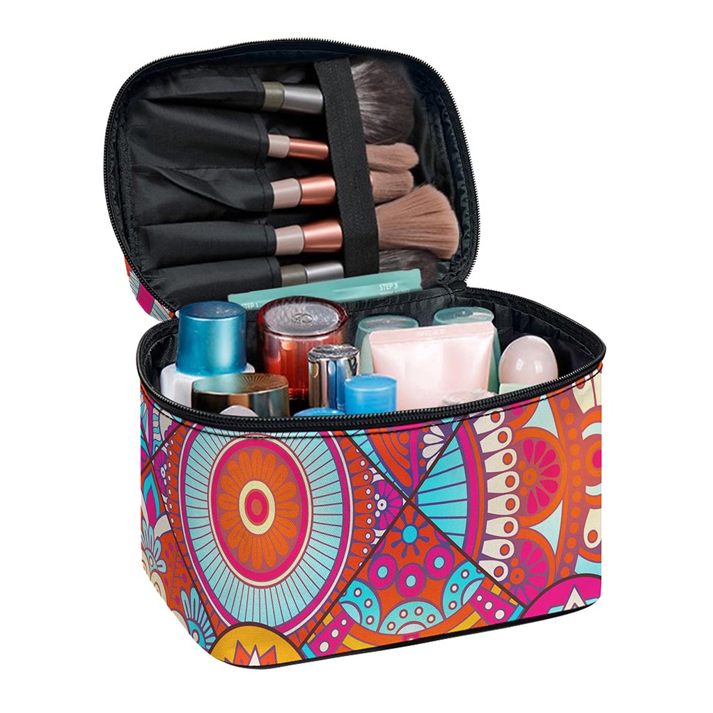 Retro Bohemian Mandala Pattern Print Travel Makeup Bag