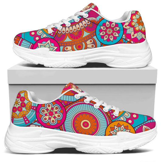 Retro Bohemian Mandala Pattern Print White Chunky Shoes
