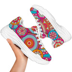 Retro Bohemian Mandala Pattern Print White Chunky Shoes