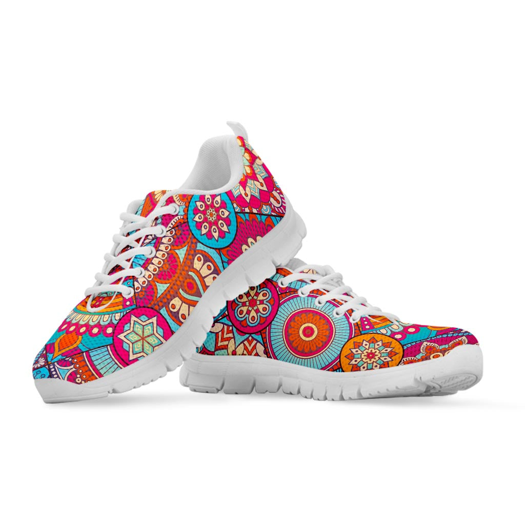 Retro Bohemian Mandala Pattern Print White Running Shoes