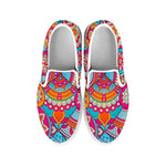 Retro Bohemian Mandala Pattern Print White Slip On Sneakers