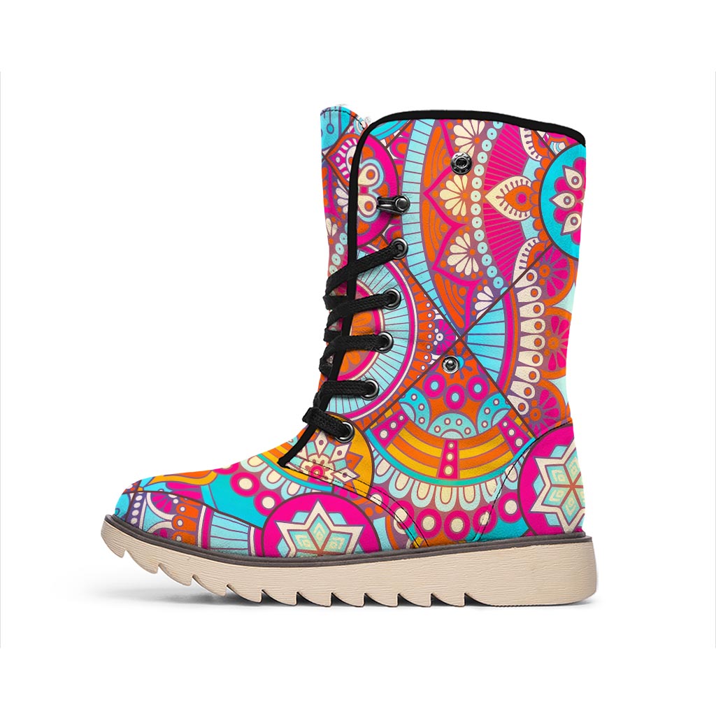 Retro Bohemian Mandala Pattern Print Winter Boots