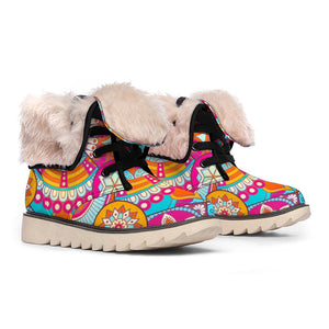 Retro Bohemian Mandala Pattern Print Winter Boots