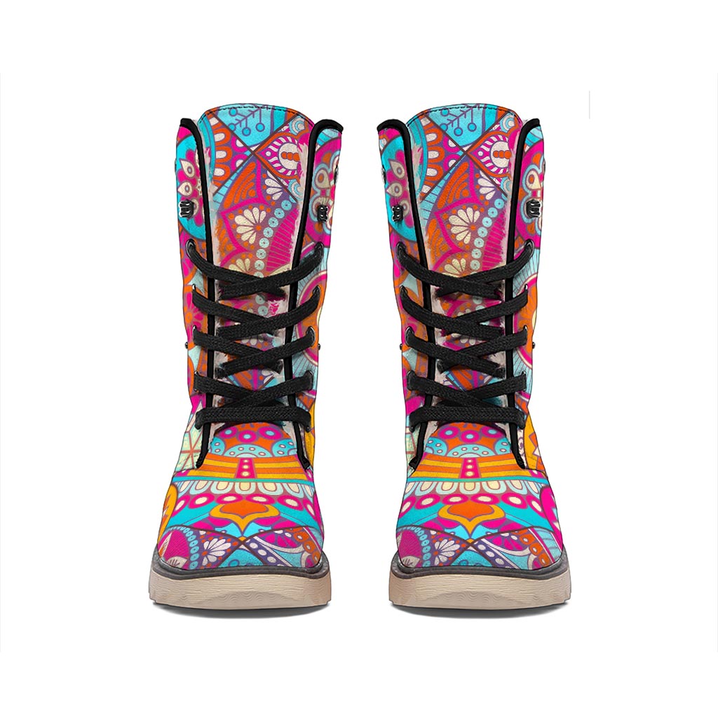 Retro Bohemian Mandala Pattern Print Winter Boots