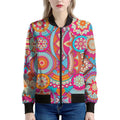 Retro Bohemian Mandala Pattern Print Women's Bomber Jacket