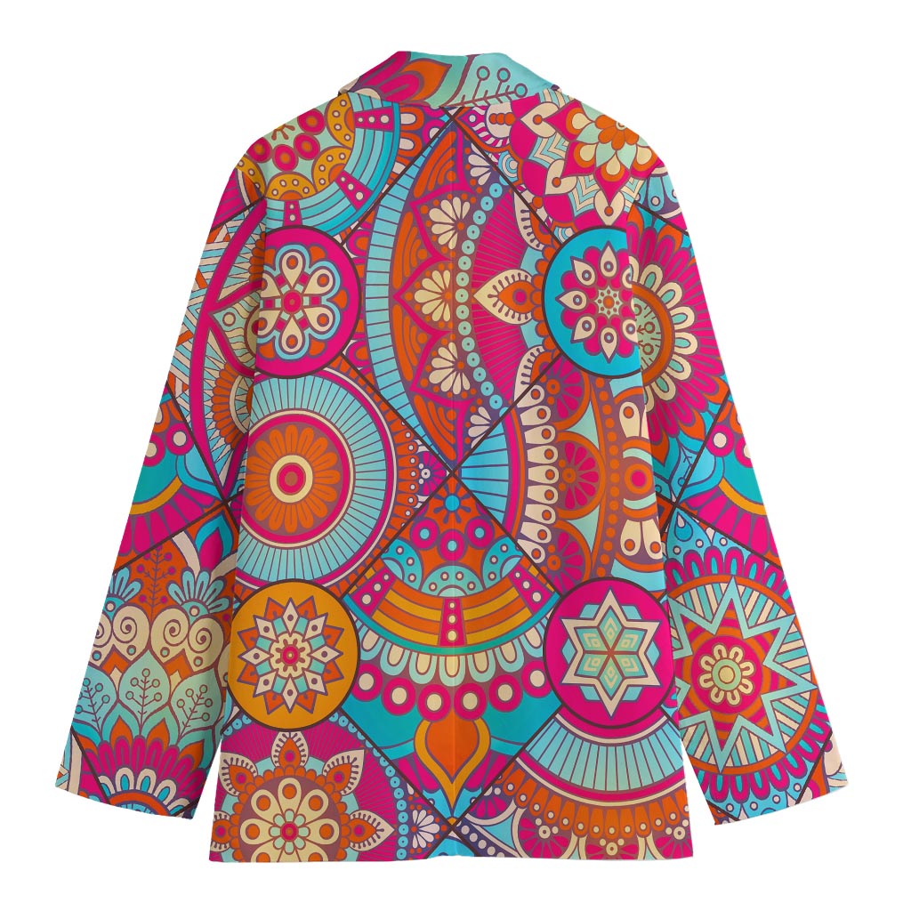 Retro Bohemian Mandala Pattern Print Women's Cotton Blazer
