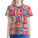 Retro Bohemian Mandala Pattern Print Women's Polo Shirt