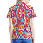 Retro Bohemian Mandala Pattern Print Women's Polo Shirt